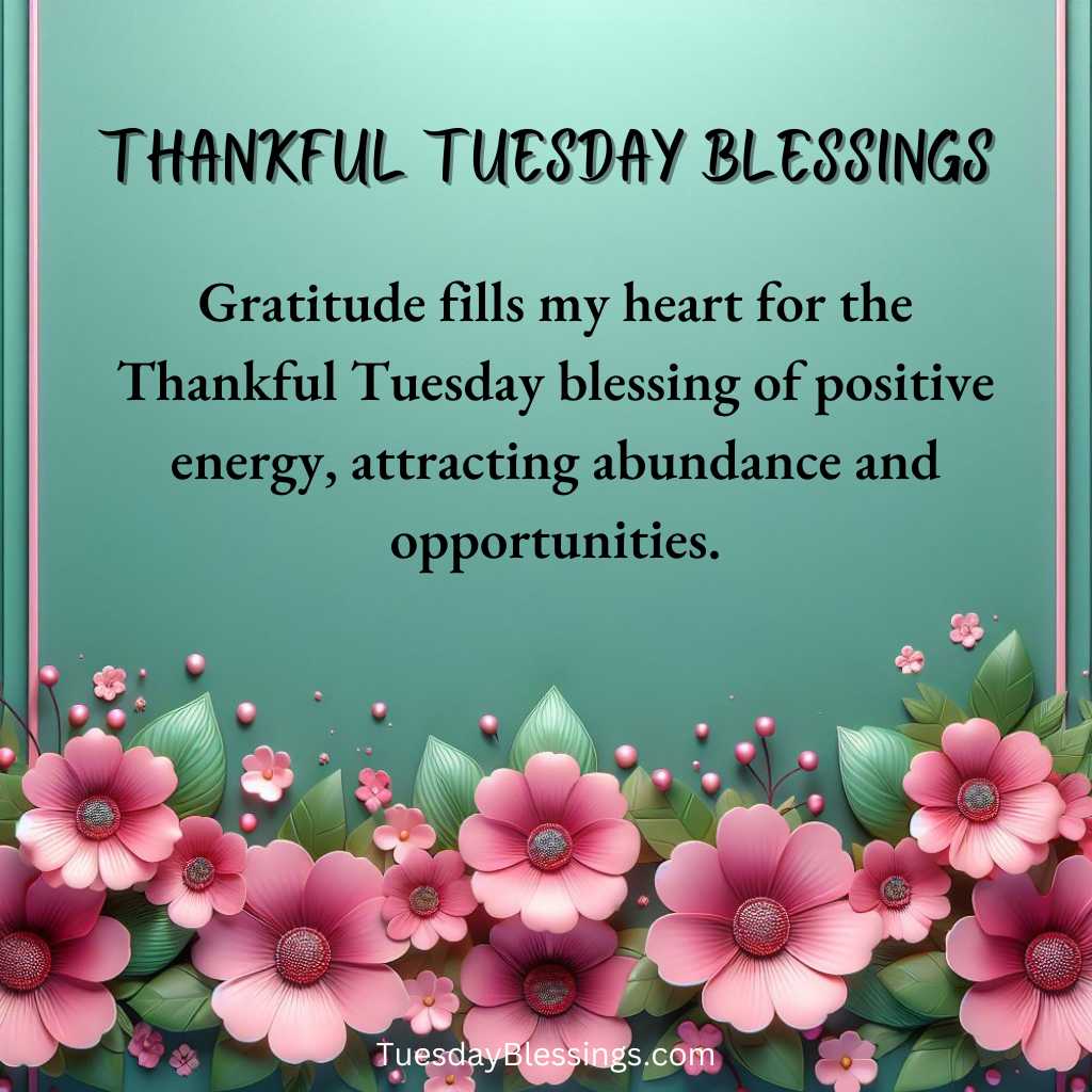 Gratitude fills my heart for the Thankful Tuesday blessing of positive energy, attracting abundance and opportunities.