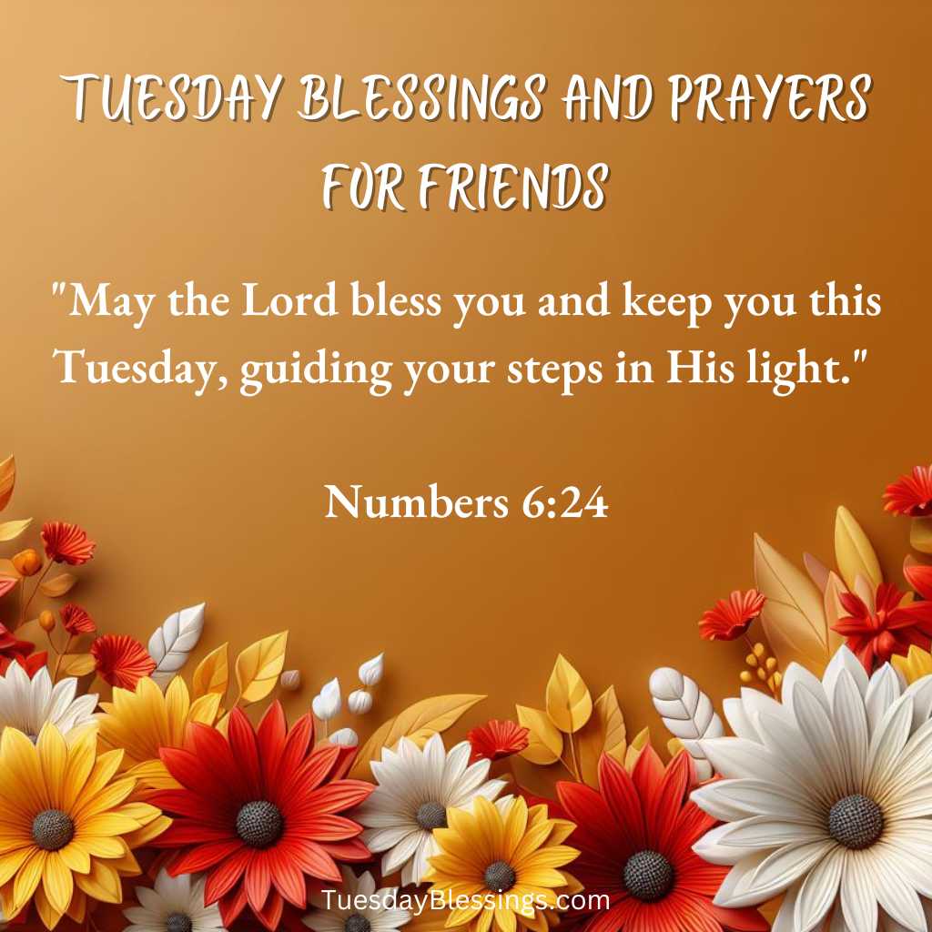 "May the Lord bless you and keep you this Tuesday, guiding your steps in His light." - Numbers 6:24
