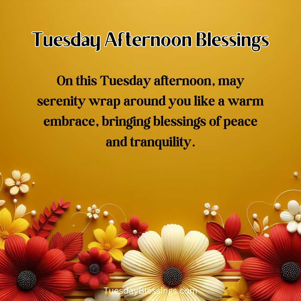 On this Tuesday afternoon, may serenity wrap around you like a warm embrace, bringing blessings of peace and tranquility.