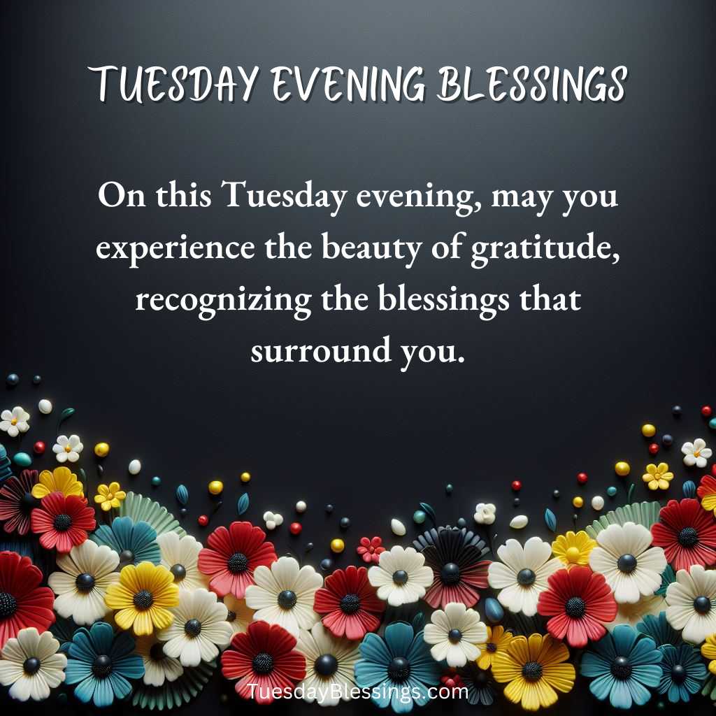 On this Tuesday evening, may you experience the beauty of gratitude, recognizing the blessings that surround you.