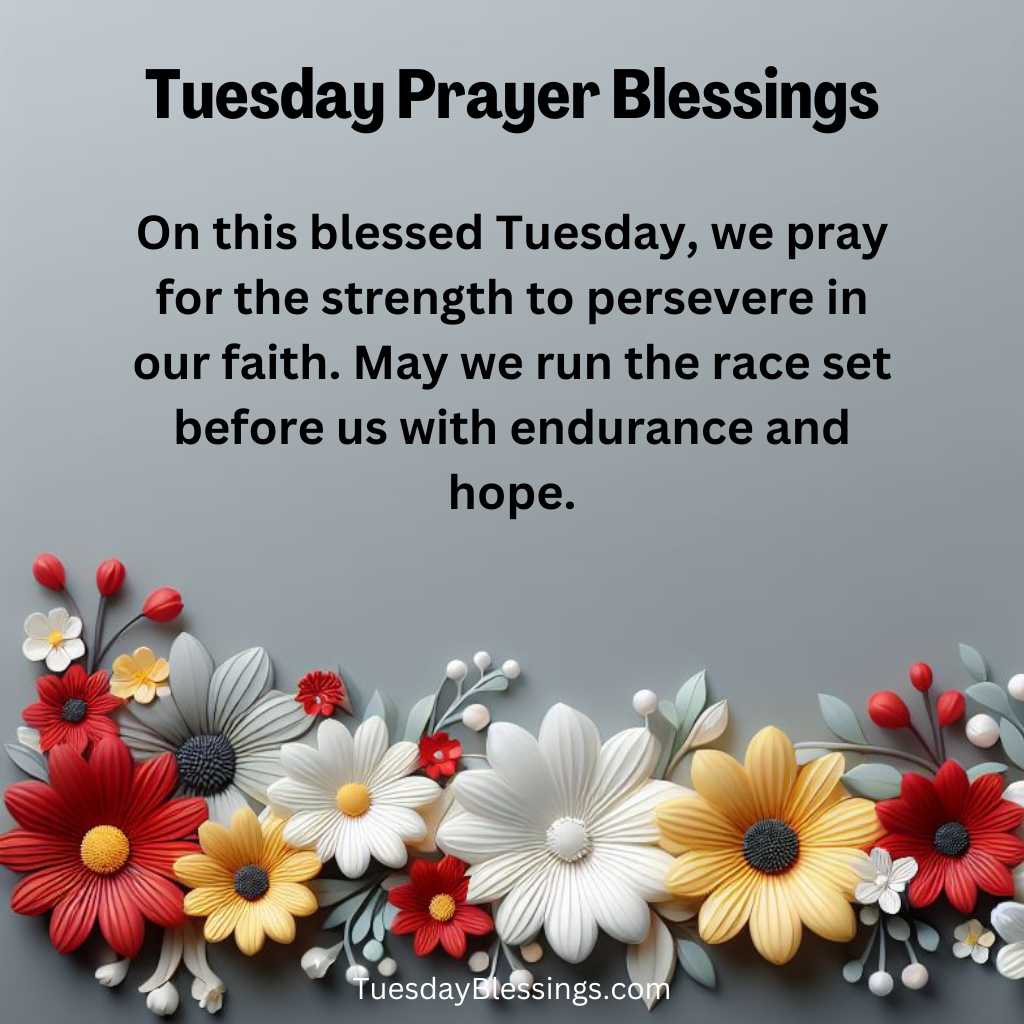 On this blessed Tuesday, we pray for the strength to persevere in our faith. May we run the race set before us with endurance and hope.