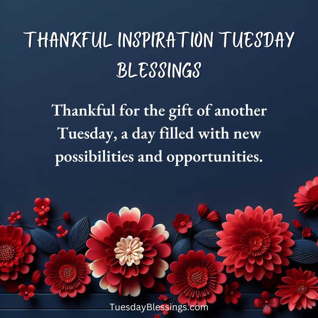 Thankful for the gift of another Tuesday, a day filled with new possibilities and opportunities.